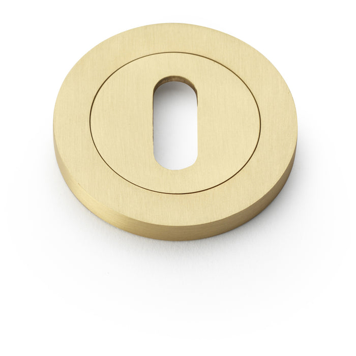 Screwless Round Standard Profile Escutcheon - Satin Brass 50mm Lock Key Plate