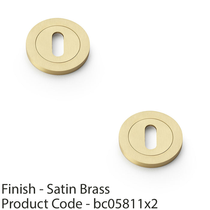 2x Screwless Round Standard Profile Escutcheon Satin Brass 50mm Lock Key Plate 1