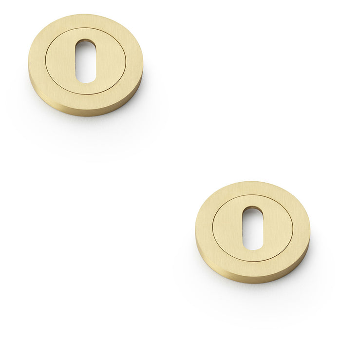 2x Screwless Round Standard Profile Escutcheon Satin Brass 50mm Lock Key Plate