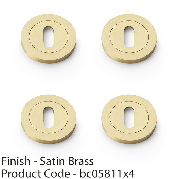 4x Screwless Round Standard Profile Escutcheon Satin Brass 50mm Lock Key Plate 1