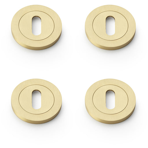 4x Screwless Round Standard Profile Escutcheon Satin Brass 50mm Lock Key Plate