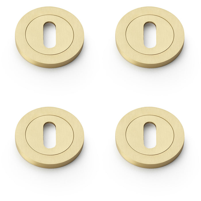 4x Screwless Round Standard Profile Escutcheon Satin Brass 50mm Lock Key Plate