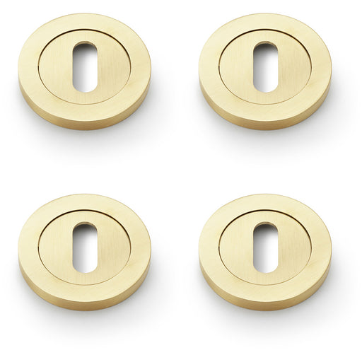 4 PACK Screwless Round Profile Escutcheon Satin Brass PVD 50mm Lock Key Plate