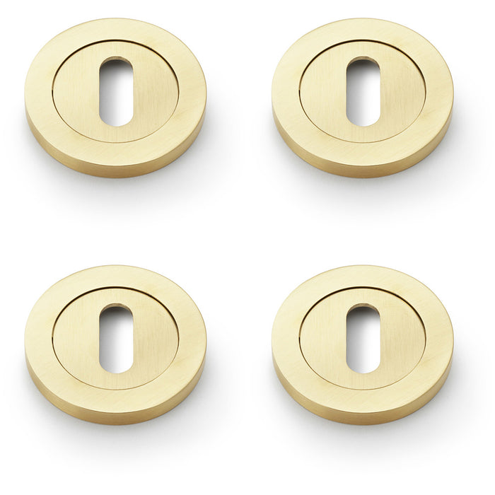 4 PACK Screwless Round Profile Escutcheon Satin Brass PVD 50mm Lock Key Plate