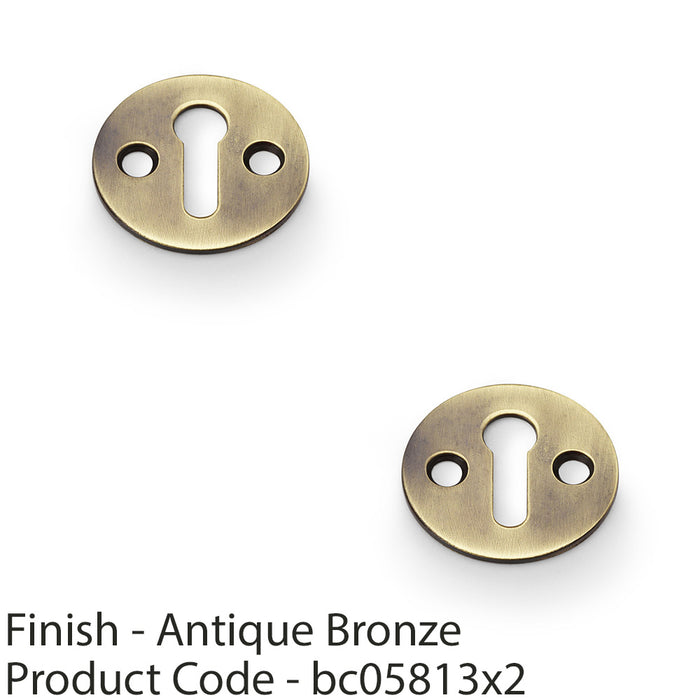 2 PACK Round Victorian Lock Profile Escutcheon Antique Bronze Door Key Plate 1