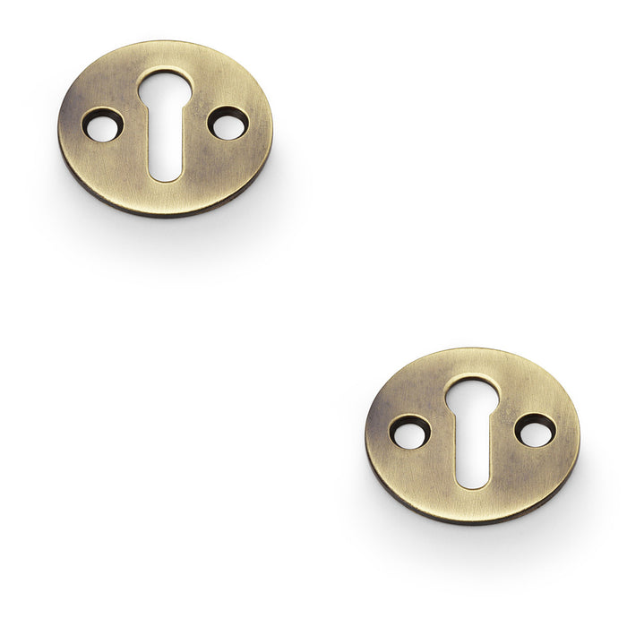 2 PACK Round Victorian Lock Profile Escutcheon Antique Bronze Door Key Plate