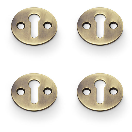 4 PACK Round Victorian Lock Profile Escutcheon Antique Bronze Door Key Plate