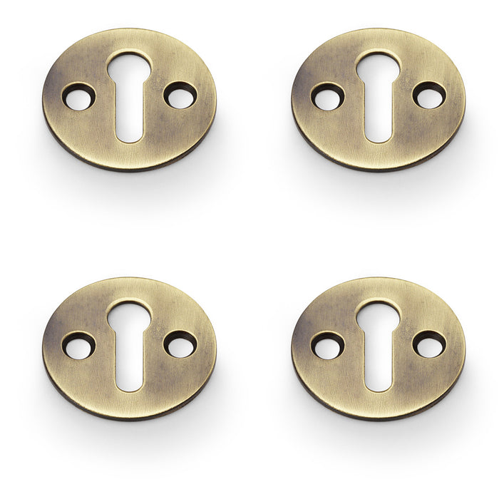 4 PACK Round Victorian Lock Profile Escutcheon Antique Bronze Door Key Plate