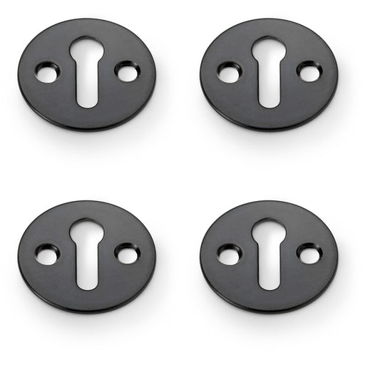 4x Round Victorian Standard Lock Profile Escutcheon Matt Black Door Key Plate