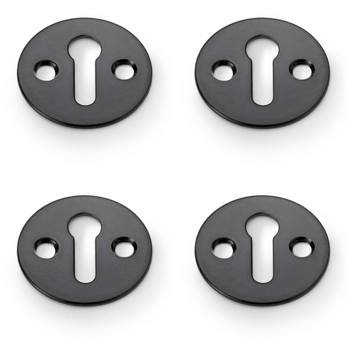 4x Round Victorian Standard Lock Profile Escutcheon Matt Black Door Key Plate