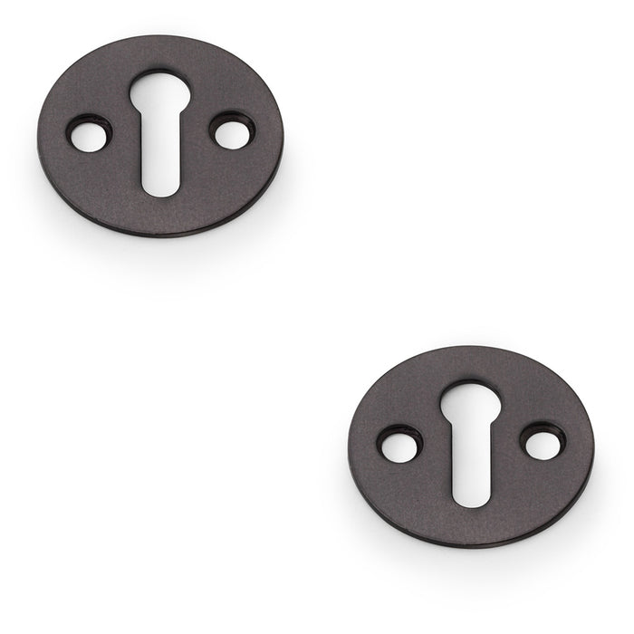 2x Round Victorian Standard Lock Profile Escutcheon Dark Bronze Door Key Plate