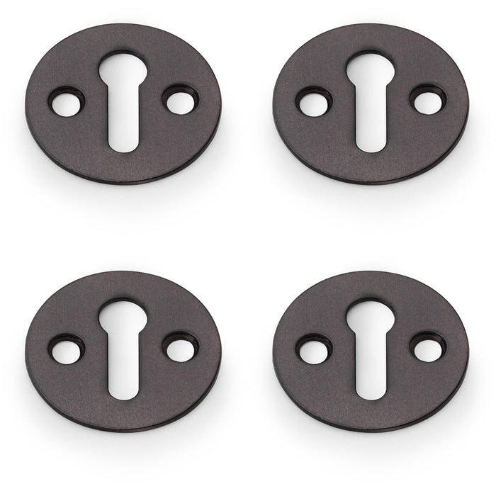 4x Round Victorian Standard Lock Profile Escutcheon Dark Bronze Door Key Plate