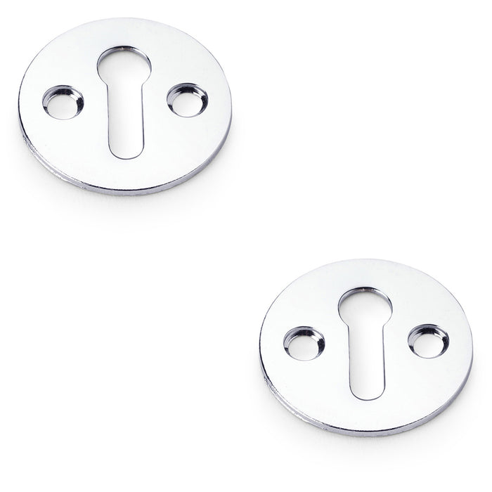 2 PACK Round Victorian Standard Lock Profile Escutcheon Polished Chrome Door Key