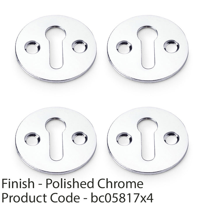 4 PACK Round Victorian Lock Profile Escutcheon Polished Chrome Door Key Plate 1