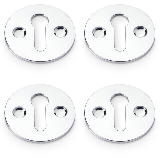 4 PACK Round Victorian Lock Profile Escutcheon Polished Chrome Door Key Plate