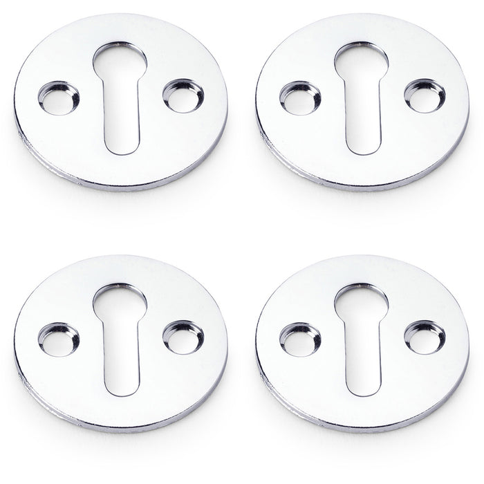 4 PACK Round Victorian Lock Profile Escutcheon Polished Chrome Door Key Plate