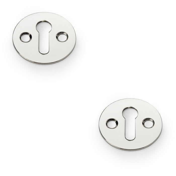 2 PACK Round Victorian Standard Lock Profile Escutcheon Polished Nickel Door Key