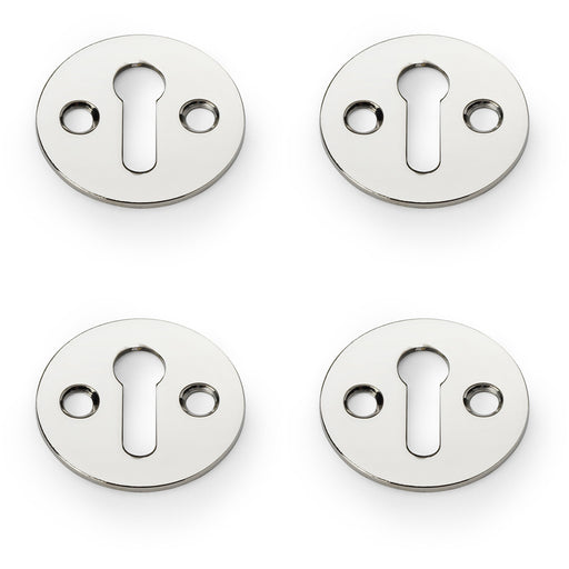 4 PACK Round Victorian Lock Profile Escutcheon Polished Nickel Door Key Plate