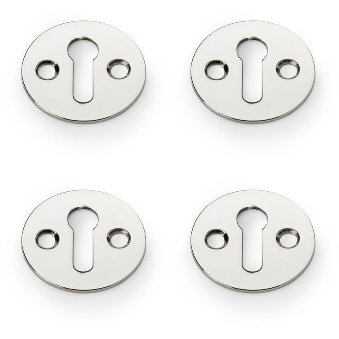 4 PACK Round Victorian Lock Profile Escutcheon Polished Nickel Door Key Plate