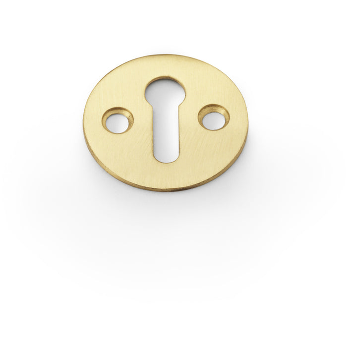 Round Victorian Standard Lock Profile Escutcheon - Satin Brass Door Key Plate
