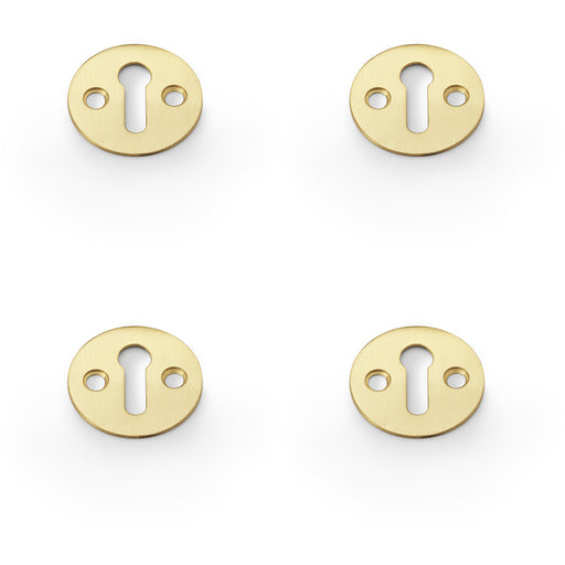 4x Round Victorian Standard Lock Profile Escutcheon Satin Brass Door Key Plate