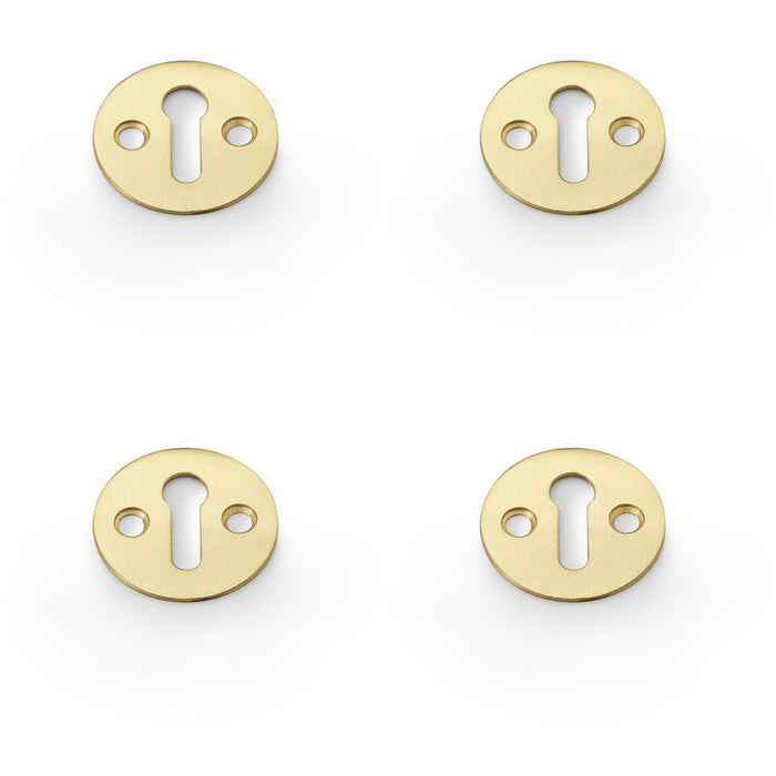 4x Round Victorian Standard Lock Profile Escutcheon Satin Brass Door Key Plate