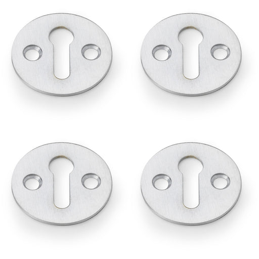 4x Round Victorian Standard Lock Profile Escutcheon Satin Chrome Door Key Plate