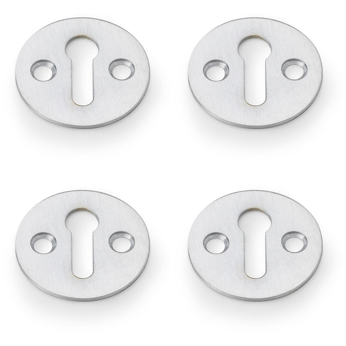 4x Round Victorian Standard Lock Profile Escutcheon Satin Chrome Door Key Plate