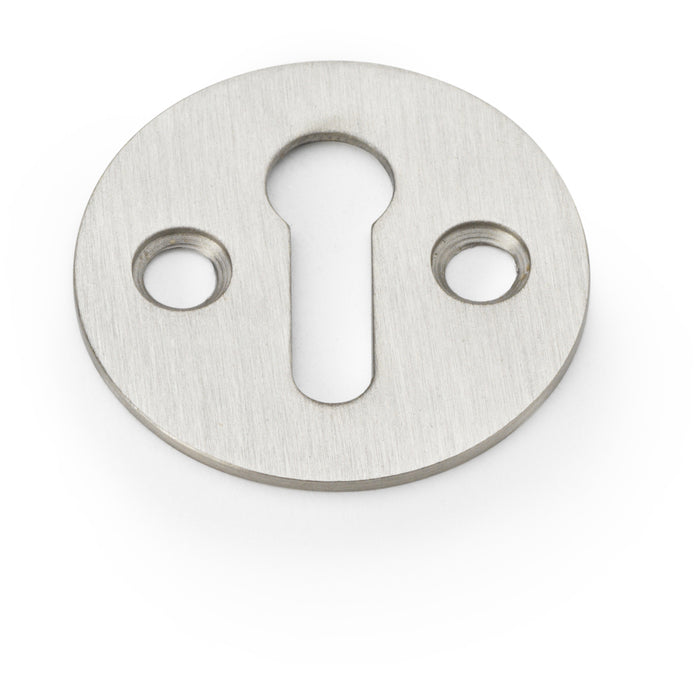 Round Victorian Standard Lock Profile Escutcheon - Satin Nickel Door Key Plate