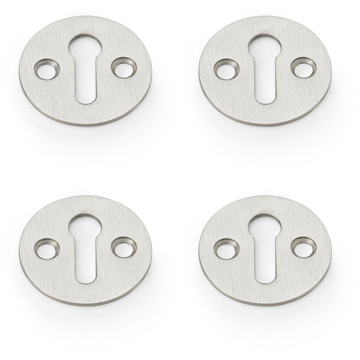 4x Round Victorian Standard Lock Profile Escutcheon Satin Nickel Door Key Plate