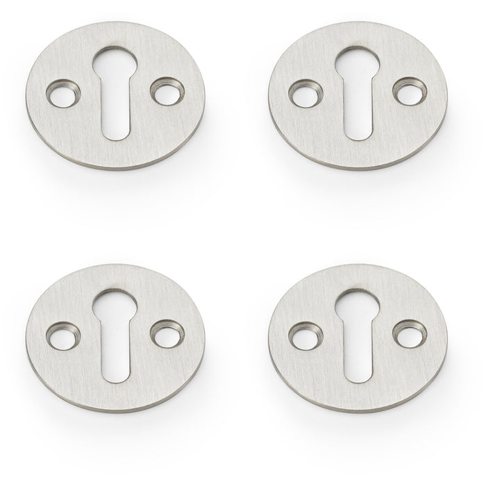 4x Round Victorian Standard Lock Profile Escutcheon Satin Nickel Door Key Plate