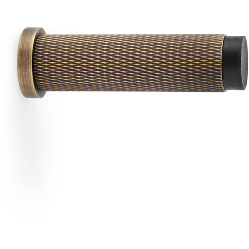 Rubber Tip Knurled Wall Mounted Doorstop - Antique Brass 75mm Cylinder Rose Door