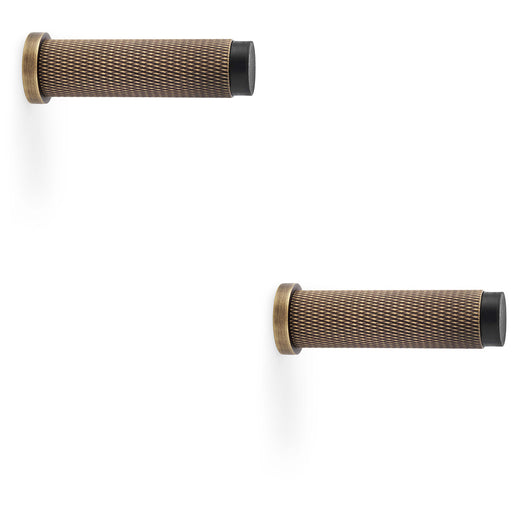 2 PACK Rubber Tip Knurled Wall Mounted Doorstop Antique Brass 75mm Rose Door