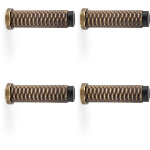 4 PACK Rubber Tip Knurled Wall Mounted Doorstop Antique Brass 75mm Rose Door