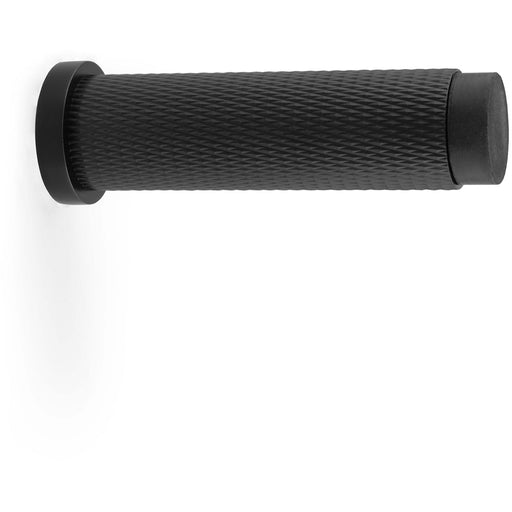 Rubber Tip Knurled Wall Mounted Doorstop - Matt Black 75mm Cylinder Rose Door