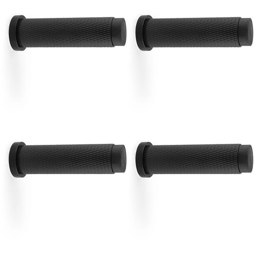 4x Rubber Tip Knurled Wall Mounted Doorstop Matt Black 75mm Cylinder Rose Door