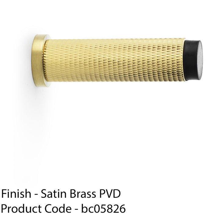 Rubber Tip Knurled Wall Mounted Doorstop - Satin Brass 75mm Cylinder Rose Door 1