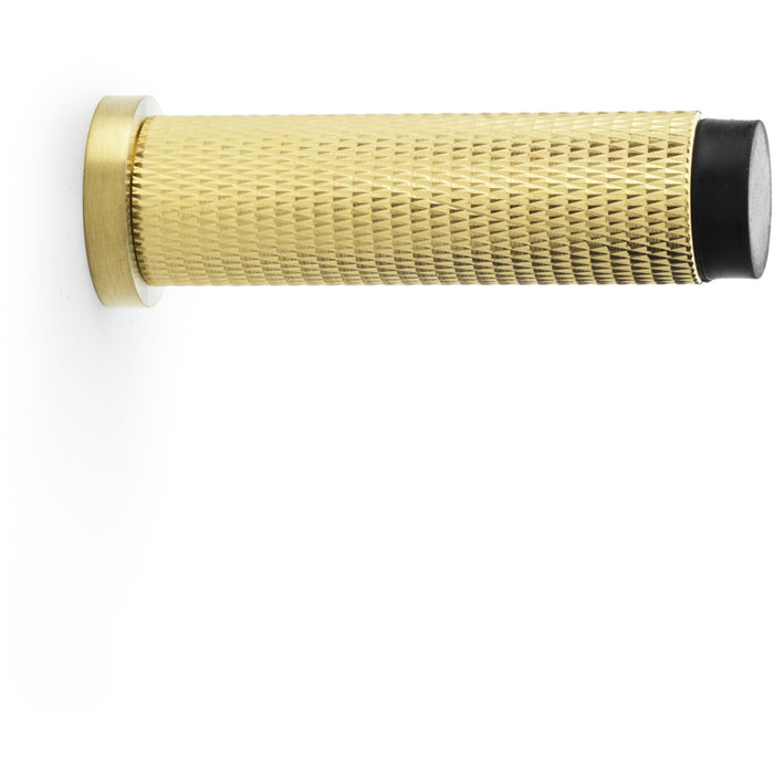 Rubber Tip Knurled Wall Mounted Doorstop - Satin Brass 75mm Cylinder Rose Door