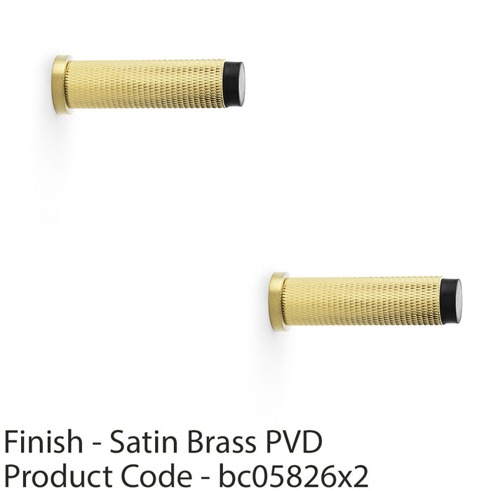 2 PACK Rubber Tip Knurled Wall Mounted Doorstop Satin Brass 75mm Cylinder Rose 1