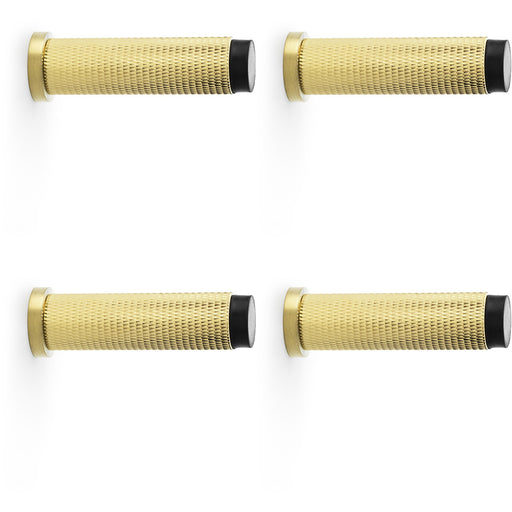 4 PACK Rubber Knurled Wall Mounted Doorstop Satin Brass 75mm Cylinder Rose Door