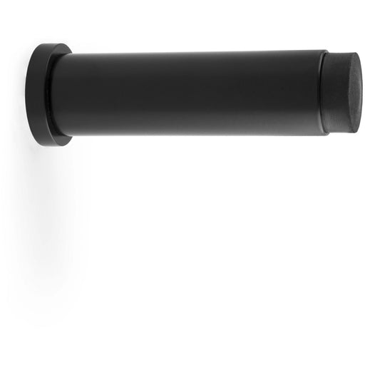 Rubber Tip Smooth Wall Mounted Doorstop - Matt Black 75mm Cylinder Rose Door