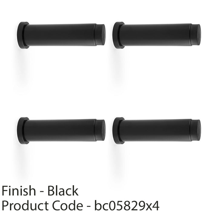 4x Rubber Tip Smooth Wall Mounted Doorstop Matt Black 75mm Cylinder Rose Door 1