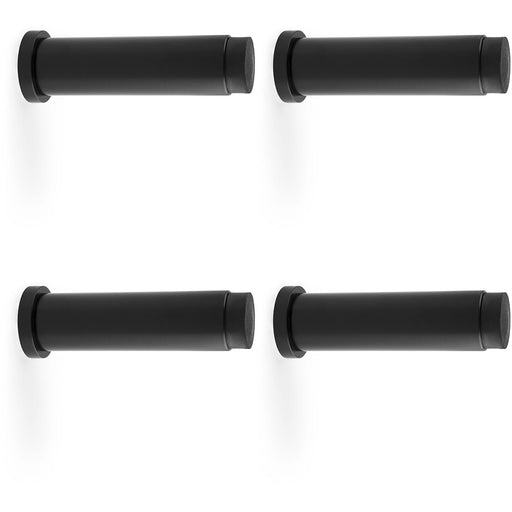 4x Rubber Tip Smooth Wall Mounted Doorstop Matt Black 75mm Cylinder Rose Door