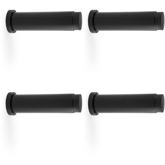 4x Rubber Tip Smooth Wall Mounted Doorstop Matt Black 75mm Cylinder Rose Door