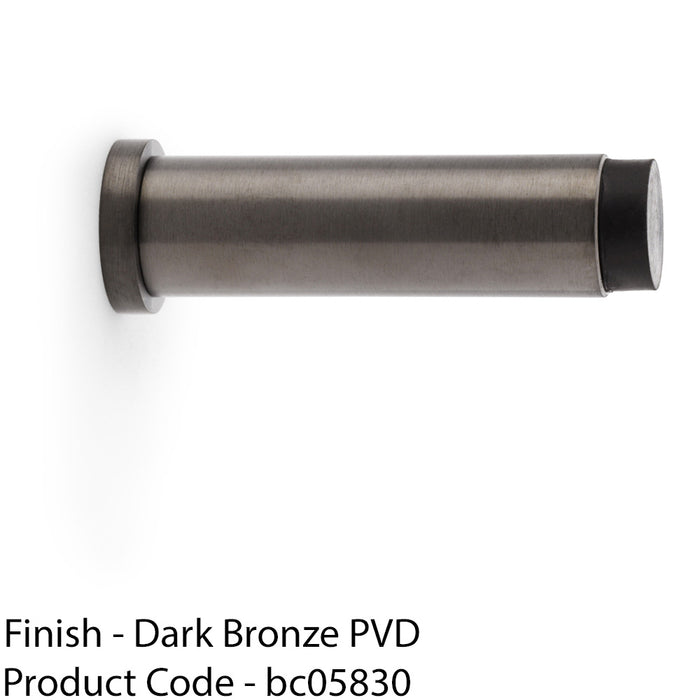 Rubber Tip Smooth Wall Mounted Doorstop - Dark Bronze 75mm Cylinder Rose Door 1