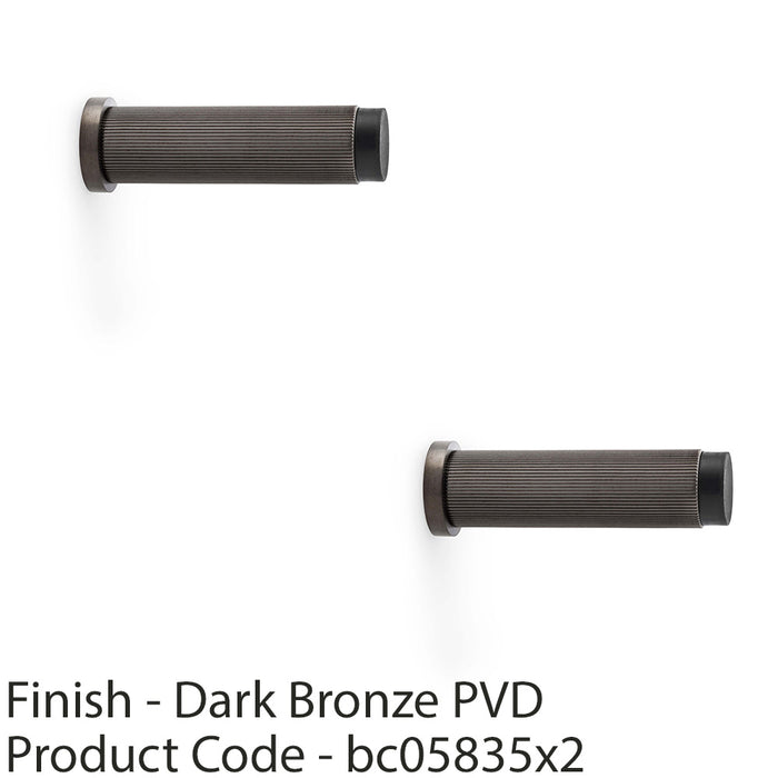 2 PACK Rubber Tip Reeded Wall Mounted Doorstop Dark Bronze 75mm Cylinder Lined 1
