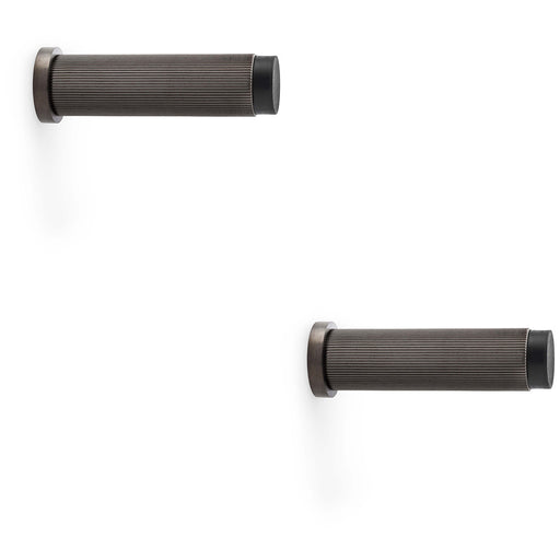2 PACK Rubber Tip Reeded Wall Mounted Doorstop Dark Bronze 75mm Cylinder Lined