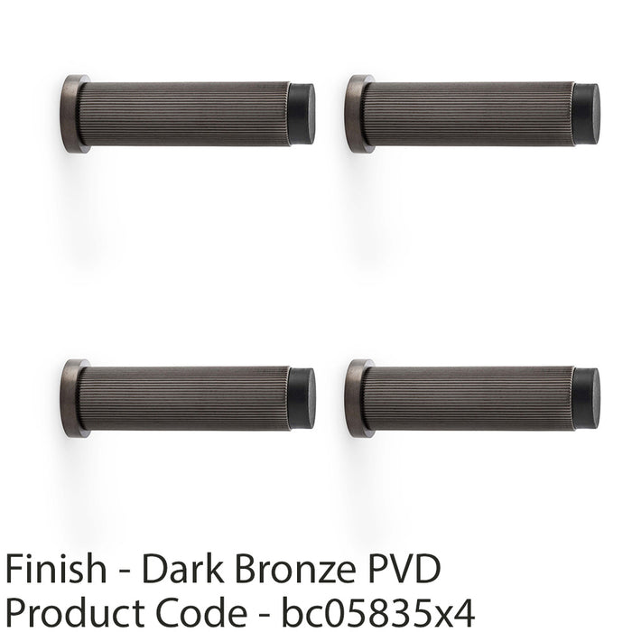 4 PACK Rubber Reeded Wall Mounted Doorstop Dark Bronze 75mm Cylinder Lined Door 1