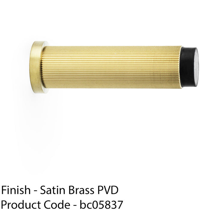 Rubber Tip Reeded Wall Mounted Doorstop - Satin Brass 75mm Cylinder Lined Door 1