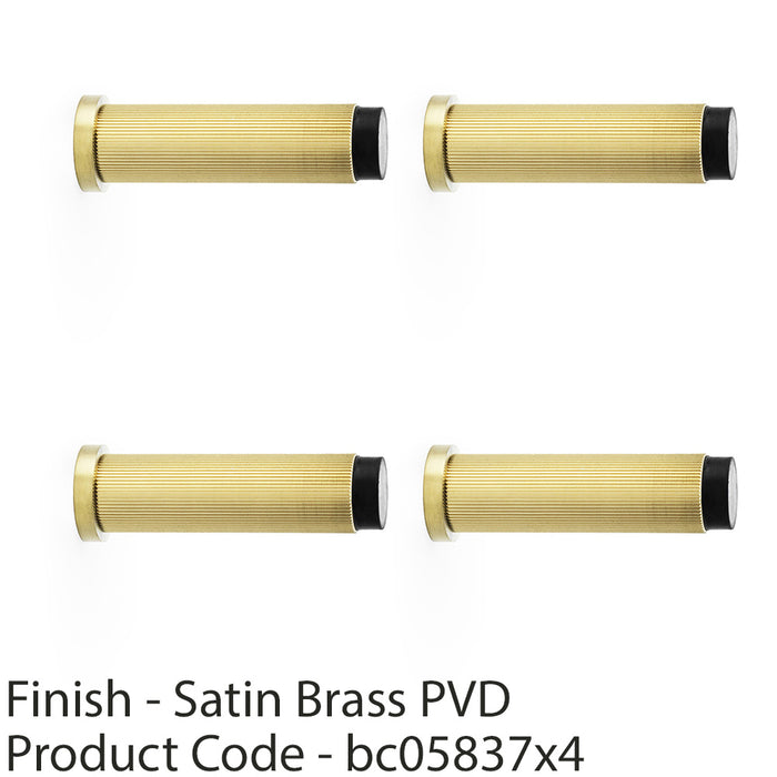 4 PACK Rubber Reeded Wall Mounted Doorstop Satin Brass 75mm Cylinder Lined Door 1